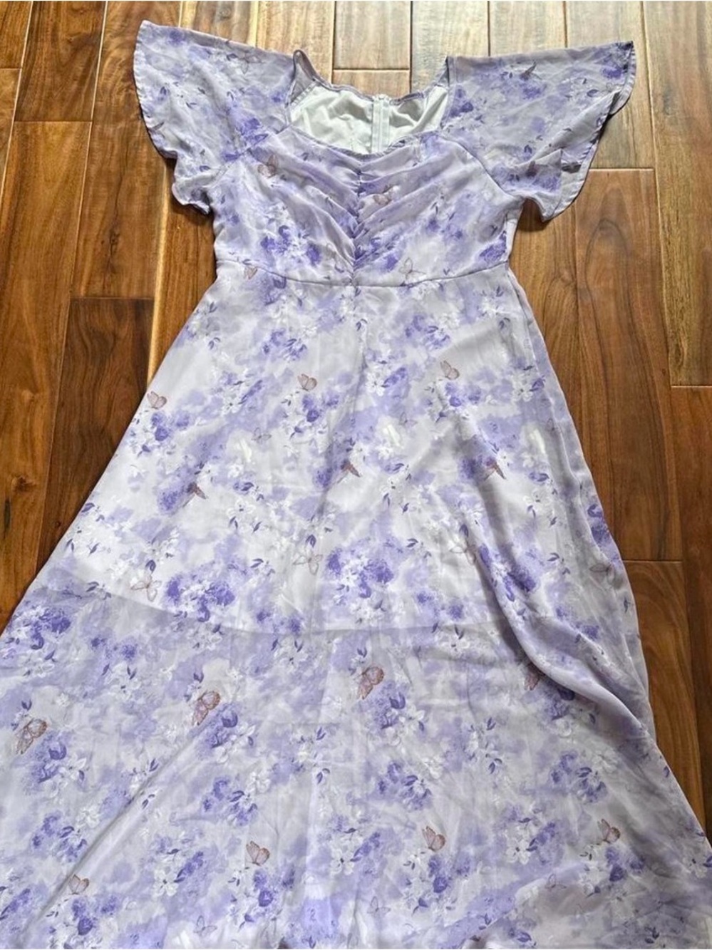 Amazon Lavender Floral Maxi Dress with Flutter Sleeves